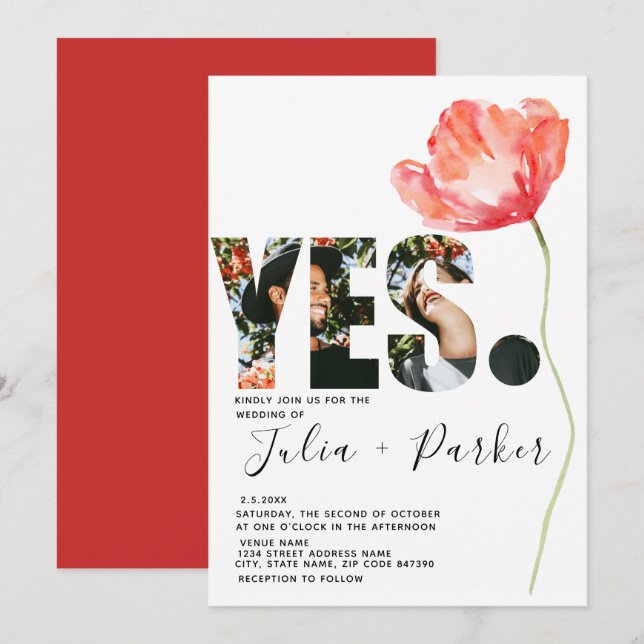 Elegant and Modern Poppy Red Wedding Invitation (Front/Back)