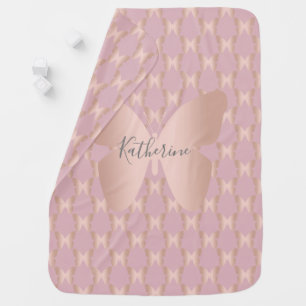 Elegant and modern rose gold butterfly design baby blanket