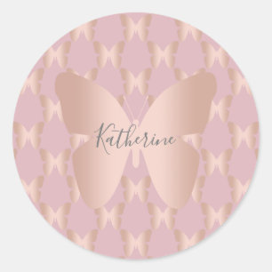 Elegant and modern rose gold butterfly design classic round sticker