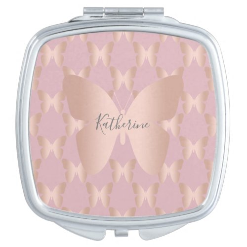 Elegant and modern rose gold butterfly design compact mirror