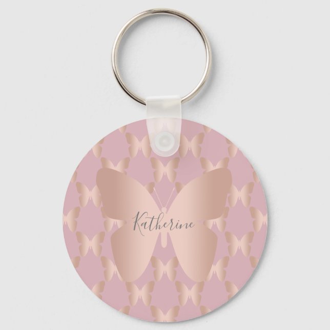 Elegant and modern rose gold butterfly design keychain (Front)