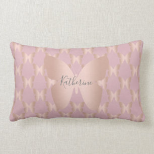 Elegant and modern rose gold butterfly design lumbar pillow