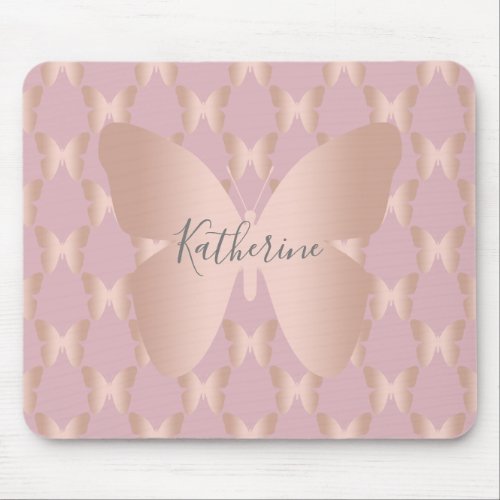 Elegant and modern rose gold butterfly design mouse pad