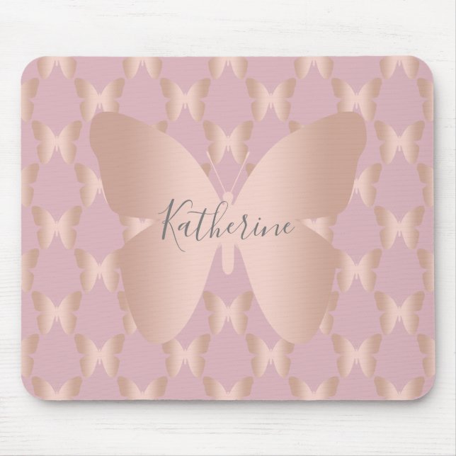 Elegant and modern rose gold butterfly design mouse pad (Front)