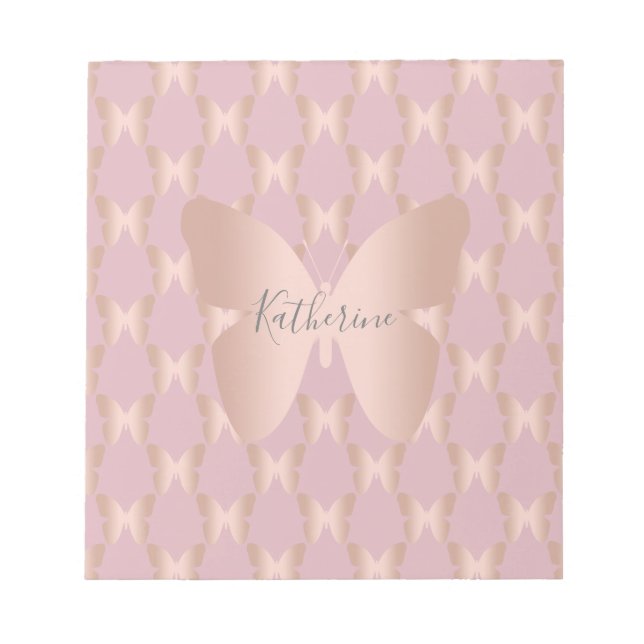 Elegant and modern rose gold butterfly design notepad (Front)