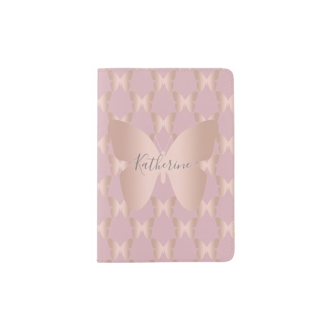 Elegant and modern rose gold butterfly design passport holder (Front)