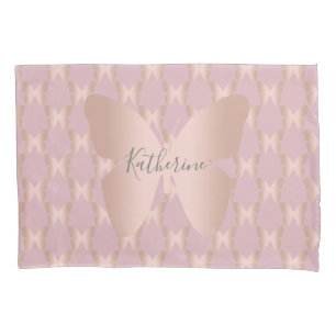 Elegant and modern rose gold butterfly design pillow case