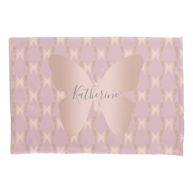 Elegant and modern rose gold butterfly design pillow case (Front)