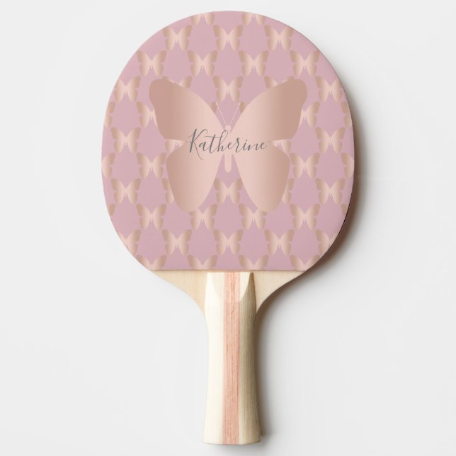 Elegant and modern rose gold butterfly design ping pong paddle (Front)