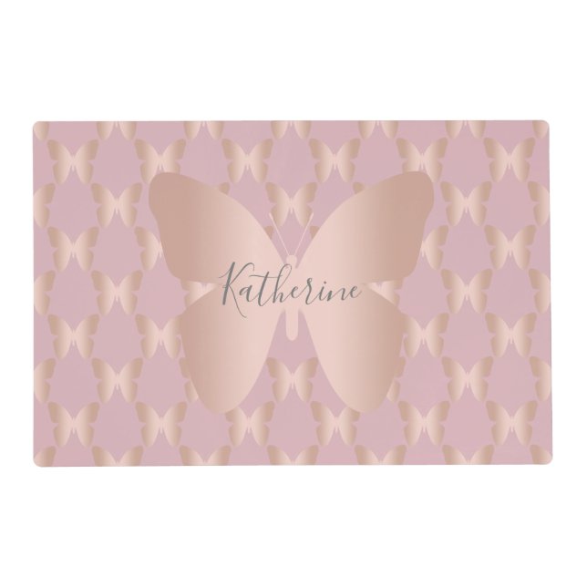 Elegant and modern rose gold butterfly design placemat (Front)
