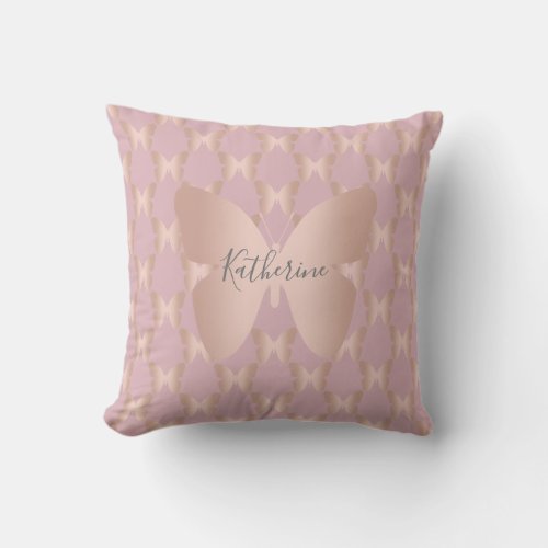 Elegant and modern rose gold butterfly design throw pillow