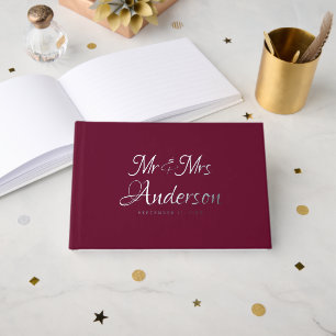 Elegant and Modern Script Burgundy Wedding Foil Guest Book