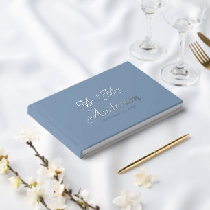 Elegant and Modern Script Dusty Blue Wedding Foil Guest Book