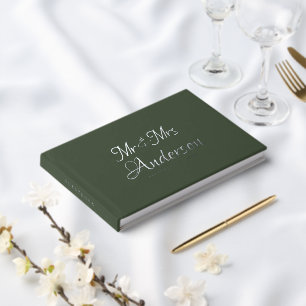 Elegant and Modern Script Green Wedding Foil Guest Book