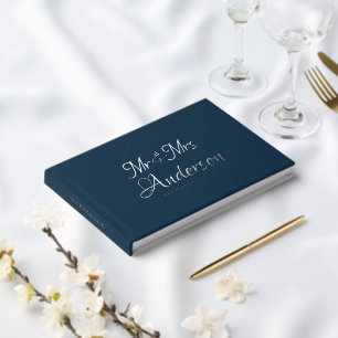 Elegant and Modern Script Navy Blue Wedding Foil Guest Book