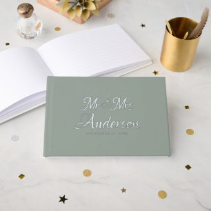 Elegant and Modern Script Sage Green Wedding Foil Guest Book