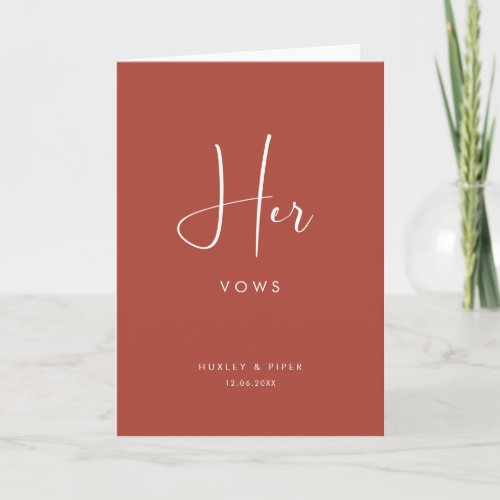 Elegant and modern Terracotta Her vows booklet Card