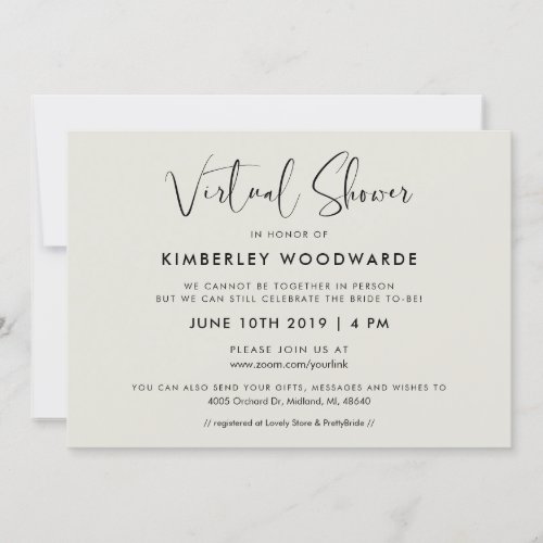 Elegant and modern Virtual shower Invitation