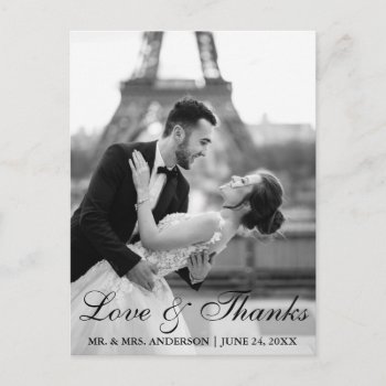 Elegant And Modern Wedding Photo Love And Thanks Postcard by HappyMemoriesPaperCo at Zazzle