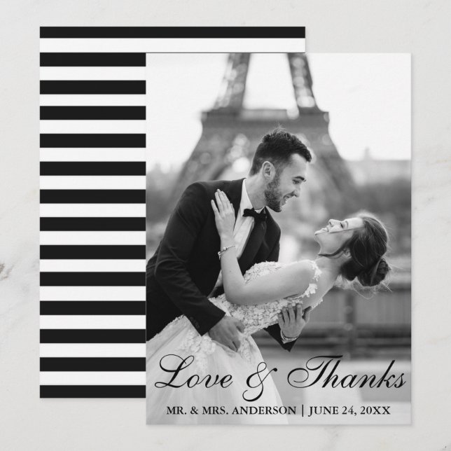 Elegant and Modern Wedding Photo Love and Thanks S Thank You Card (Front/Back)