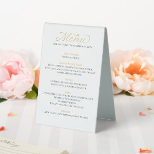 Elegant and modern wedding reception menu table tent