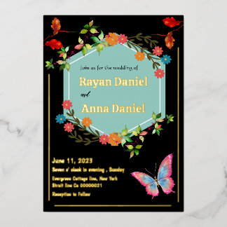 Elegant and neutral flower  floral wedding foil invitation
