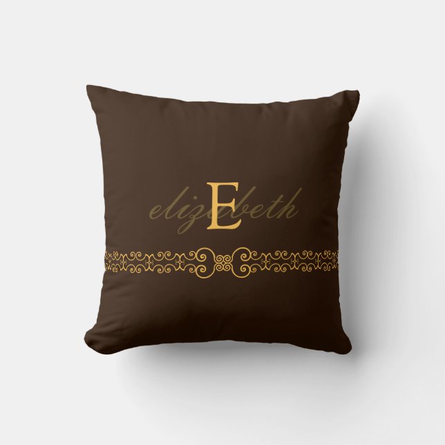 Elegant and Ornate Monogram Belt - Brown Gold 8 Throw Pillow (Front)