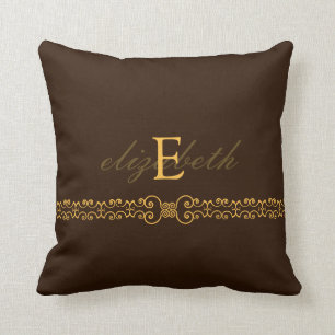 Elegant and Ornate Monogram Belt - Brown Gold 8 Throw Pillow