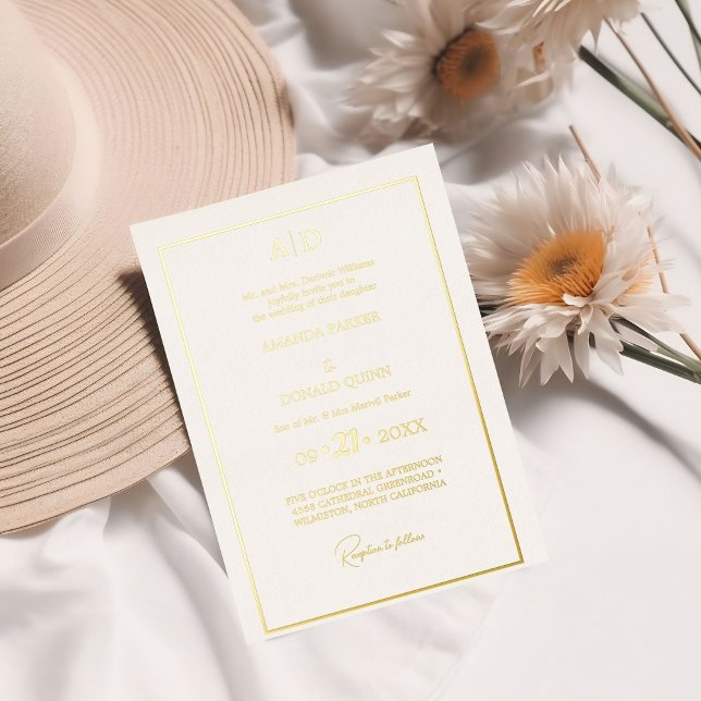 Elegant and Romantic ivory & Gold Monogram Wedding Foil Invitation (Creator Uploaded)