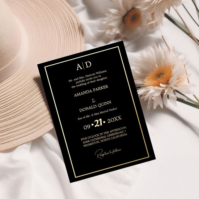 Elegant and Romantic ivory & Gold Monogram Wedding Foil Invitation (Creator Uploaded)