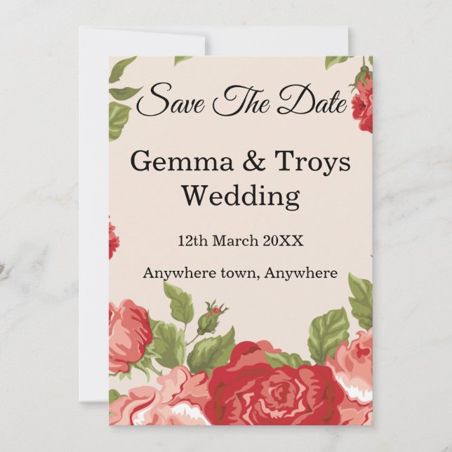 Elegant and romantic, red roses  Save the date Invitation (Front)