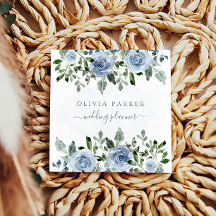 Elegant and Rustic Blue Watercolor Flowers Square Business Card