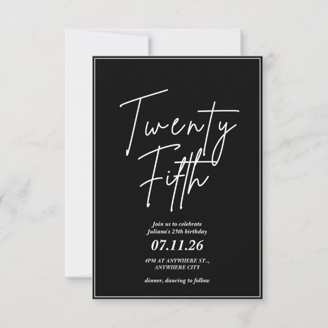 Elegant and Simple 25th Birthday Invitation (Front)