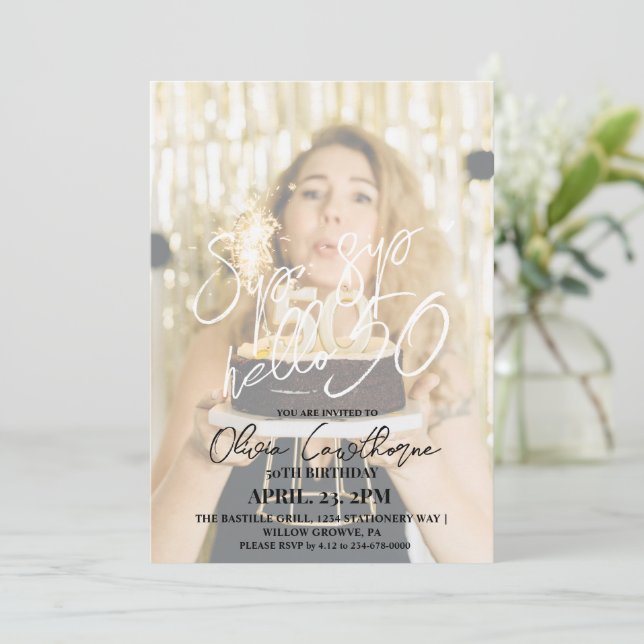 Elegant and simple 50th Photo Birthday  Invitation (Standing Front)