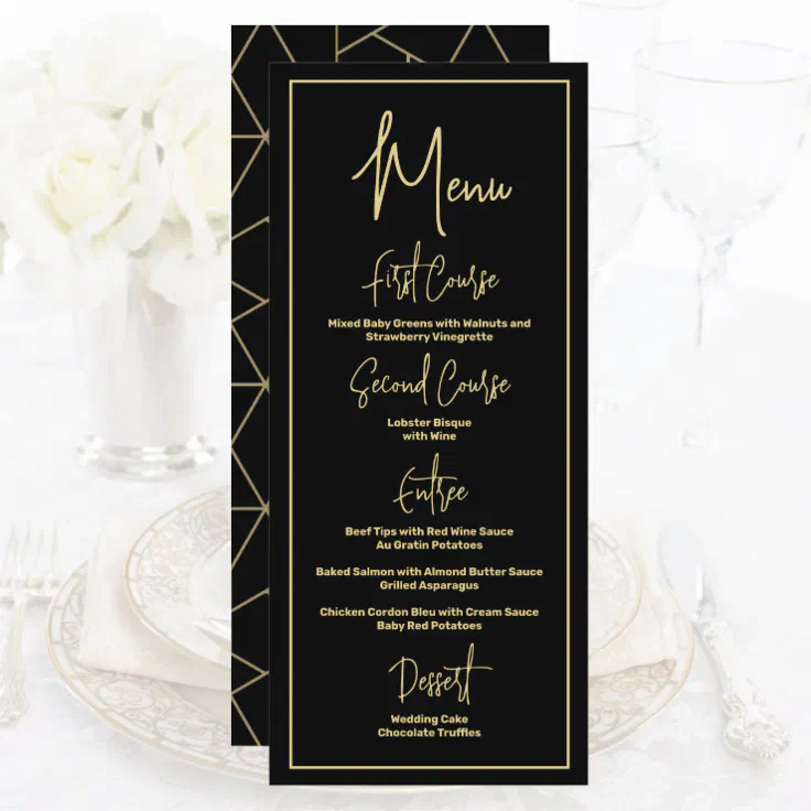 Elegant and Simple Black and Gold Geometric Modern Menu | Zazzle