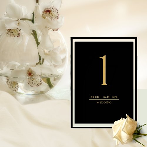 Elegant and Simple Black and Gold Table Number