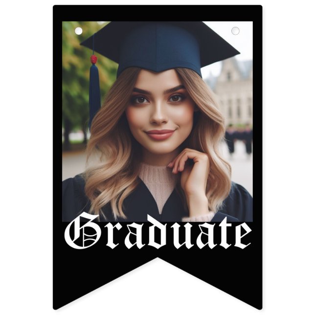 Elegant and Simple Black Graduate Photo Graduation Bunting Flags (First Flag)