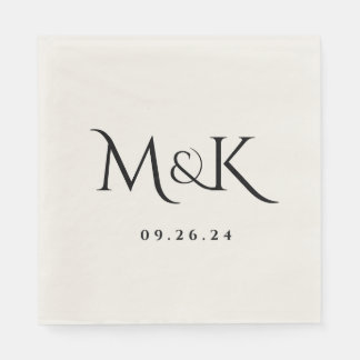 Elegant and Simple Black Wedding Monogram Napkins
