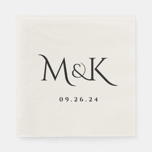 Elegant and Simple Black Wedding Monogram Napkins (Front)