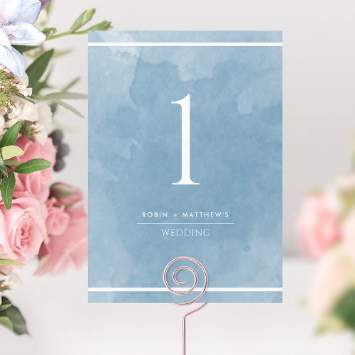 Elegant and Simple Blue Watercolor Table Number