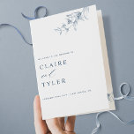 Elegant and Simple, Blue Wedding Program<br><div class="desc">Welcome your guest to your wedding ceremony with this elegant wedding program featuring delicate hand-drawn botanical greenery details and modern handwritten calligraphy elements. Modern, simple, and graceful design with the ability to personalize text on all sides. NOTE: This program arrives flat and requires folding down the middle to assemble. The...</div>