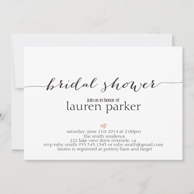 Elegant and Simple Bridal Shower Invitation (Front)