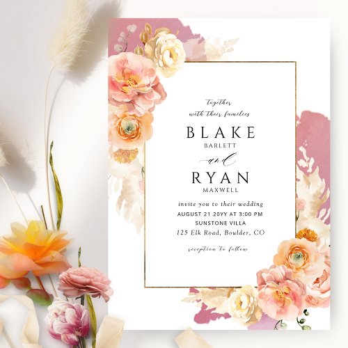 Elegant and Simple Burgundy Blush Peach Wedding Invitation