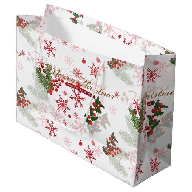 Elegant and Simple Christmas Pattern Large Gift Bag (Front Angled)