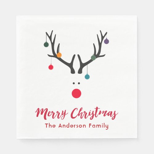 Elegant and simple Christmas reindeer in white red Paper Napkins