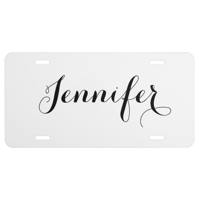 Elegant And Simple, DIY Black Script Name License Plate (Front)