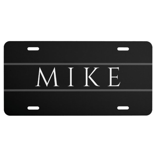 Elegant And Simple, DIY White Name on Black License Plate (Front)