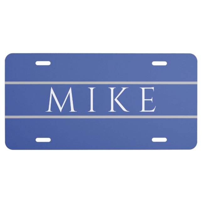 Elegant And Simple, DIY White Name on Medium Blue License Plate (Front)