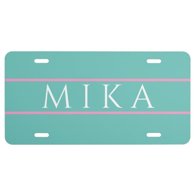 Elegant And Simple, DIY White Name/ Sage & Pink License Plate (Front)