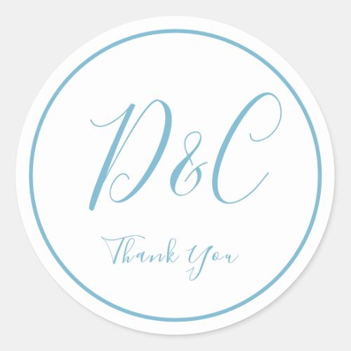 Elegant and Simple Dusty Blue Monogram Thank You C Classic Round Sticker
